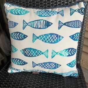 Blue Fish Pattern Accent Pillow